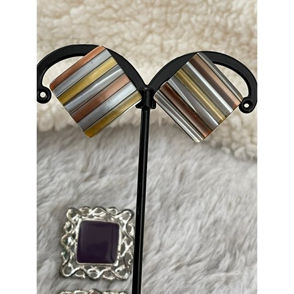 Vintage Square Pierced Earrings - 2 Pairs - Picture 6 of 11